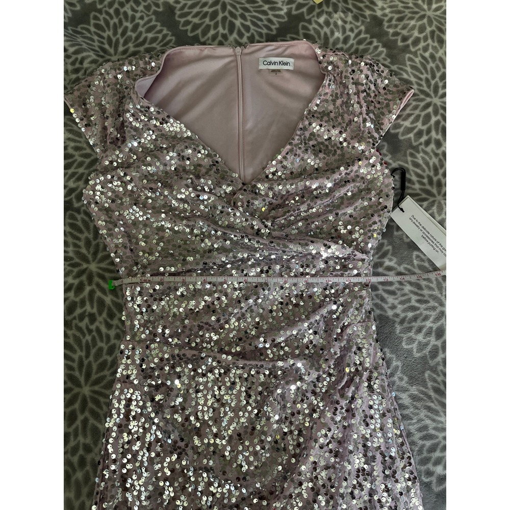 Pink Sequin Midi Dress size 2 V-Neck Sheath Party Wedding Guest Glam Prom NWT - Picture 12 of 12